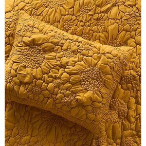 Anthropologie Dahlia Cotton Jersey Floral Shams Set Queen Boho Fairy Yellow